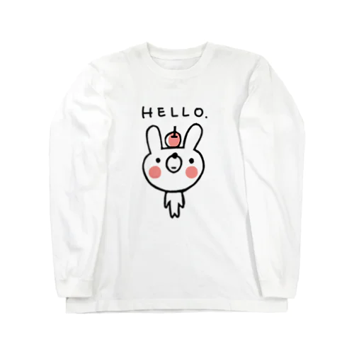 リンゴを頭にのせたウサギさん(黒) Long Sleeve T-Shirt