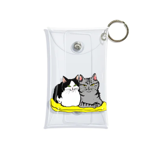 黄色い座布団のサバトラとハチワレ仲良し猫(香箱)-猫竹 Mini Clear Multipurpose Case