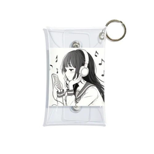 音楽を聴く女の子 Mini Clear Multipurpose Case