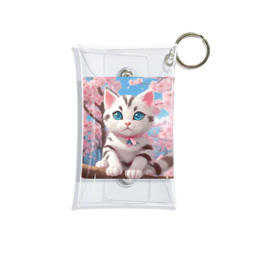 春と桜と虎縞白猫 Mini Clear Multipurpose Case