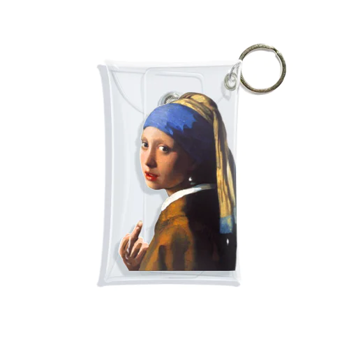  (真珠の耳飾りの少女) Girl with a Pearl Earring and a Middle Finger Mini Clear Multipurpose Case