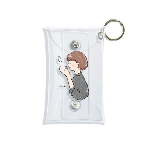 ほっとひと息つく女の子　グレー Mini Clear Multipurpose Case