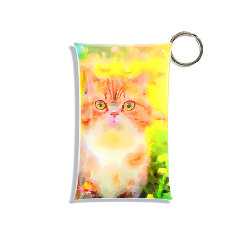 猫の水彩画/花畑のエキゾチックショートヘアねこのイラスト/茶トラネコ Mini Clear Multipurpose Case