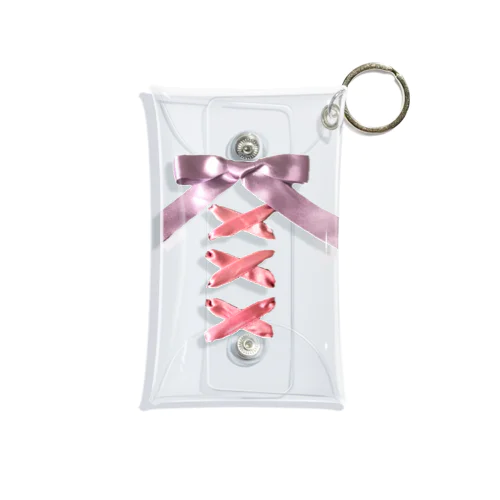 Pink × Lavender Lased-up Ribbon Mini Clear Multipurpose Case