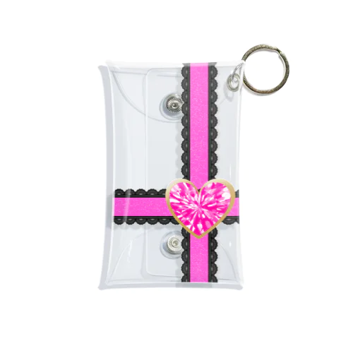 アクスタケース リボン黒レース pink Mini Clear Multipurpose Case