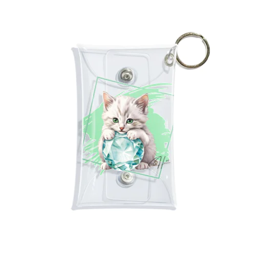 3月の誕生石「アクアマリン」を抱えた白猫ちゃん Mini Clear Multipurpose Case