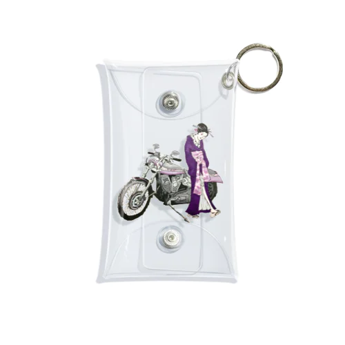 浮世絵とバイク-woman- 미니 투명 동전 지갑