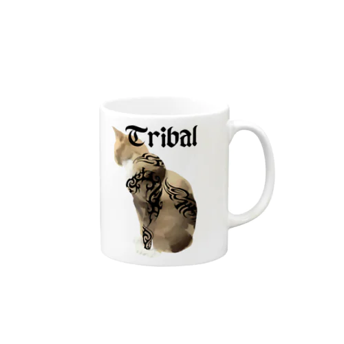 トライバルデザインのマッチョ猫 Mug