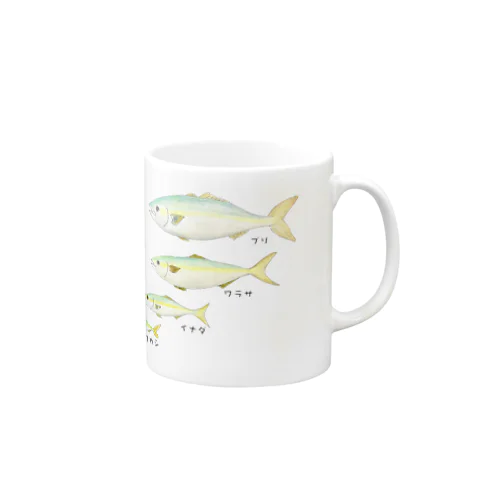 ブリの成長イラスト！ワカシ→イナダ→ワラサ→ブリ Mug