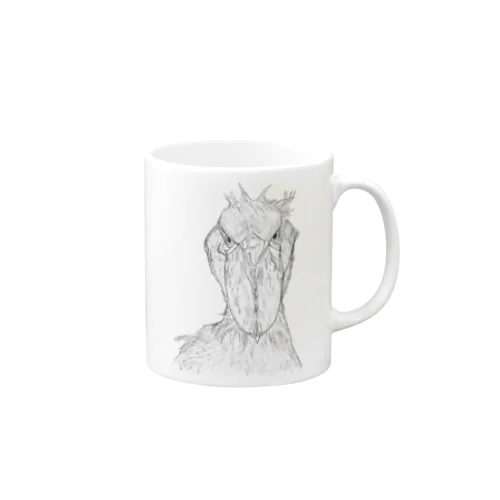 [森図鑑] ハシビロコウの顔 鉛筆画 Mug