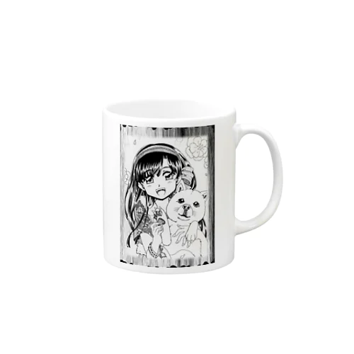 春の少女と柴犬 Mug