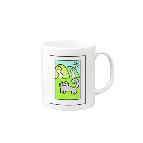 山の絵とねこ Mug