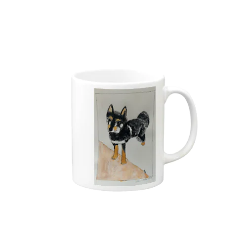 【赤ちゃん犬】可愛い柴犬・黒い豆柴の手描きのイラスト、水彩画 Mug