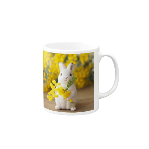 ミモザと雪うさぎ(正方形) Mug