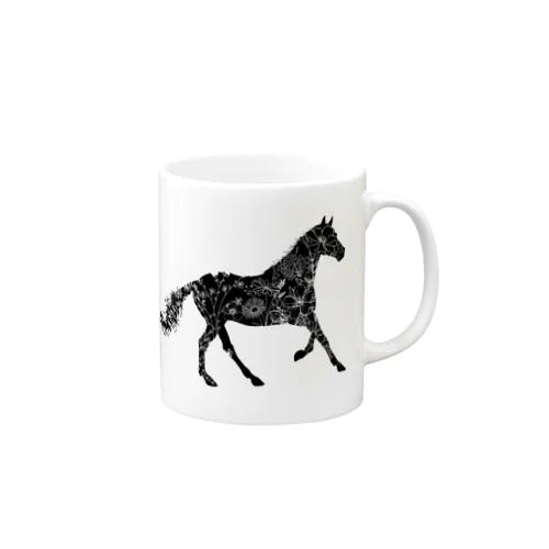 ブラックホース花柄白抜き Mug