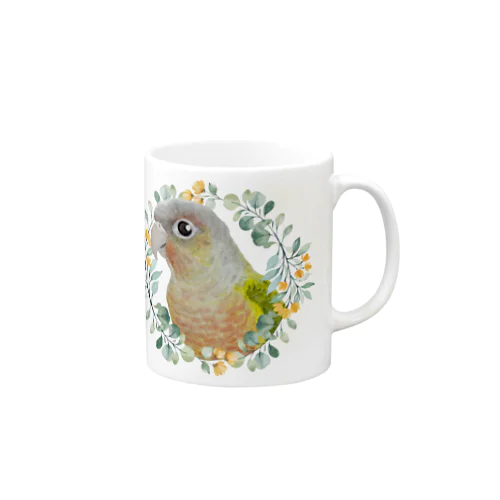 036 ウロコインコパイナップル オレンジ小花のリース Mug