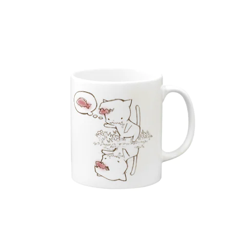 頭が赤い魚を食べた猫（よくばり） Mug