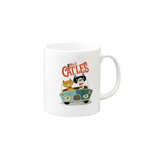 ネコ好き 猫柄 CATLES CAR DRIVE ハチワレ猫とキジトラ猫のドライブ Mug