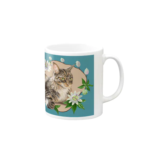 🌼花と猫😸　トケイソウ Mug