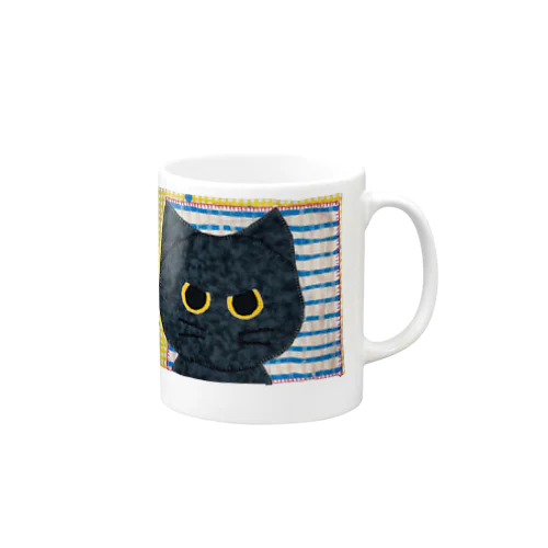 黒猫くろだまの手縫いアップリケ風 Mug