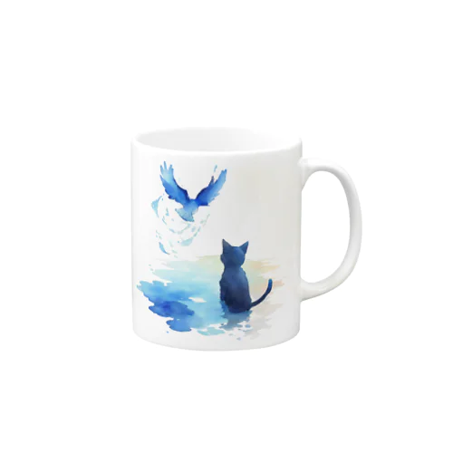黒猫と青い鳥 Mug