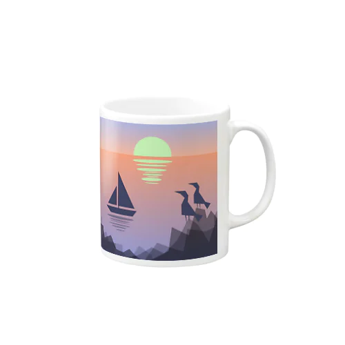 船と夕陽と海鳥と。 Mug