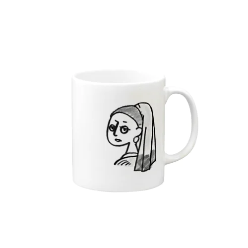 真珠の耳飾りの少女(モノクロ) Mug