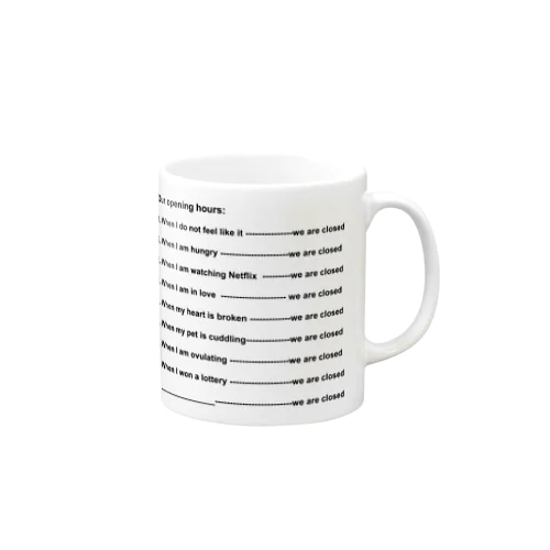 Opening Hours (Black & White) Mug