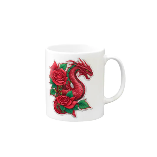 赤い薔薇とドラゴン Mug