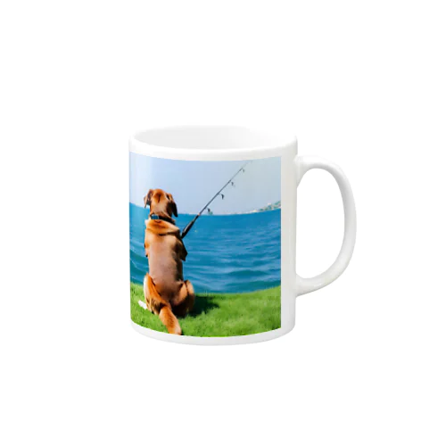 the dog is fishing fish Mug