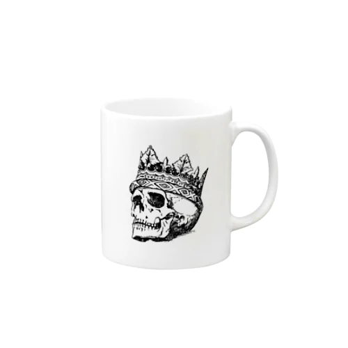 Black White Illustrated Skull King  マグカップ