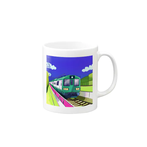 緑色の電車 マグカップ