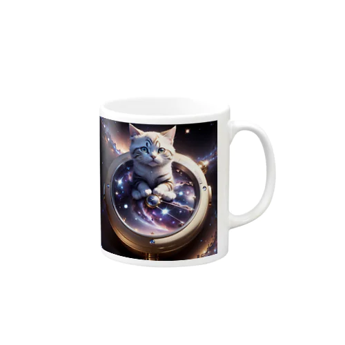 猫と宇宙の時計 マグカップ