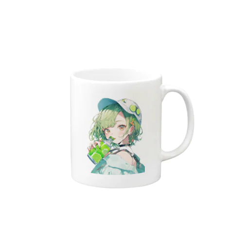 片手に飲み物を持つ少女 Mug