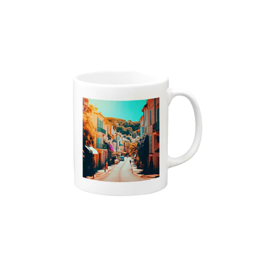 南仏の街並み、夏、明るく美しい、映画のような風景グッズ Mug