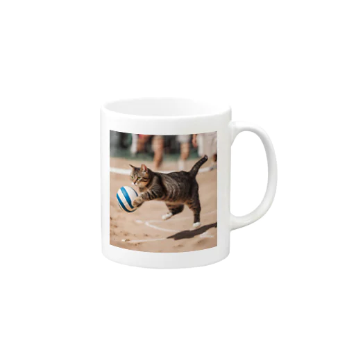 バレーボールをする猫 Mug