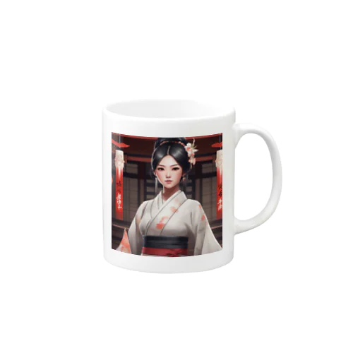 黒髪の美しいポニーテール姿の巫女さん Mug