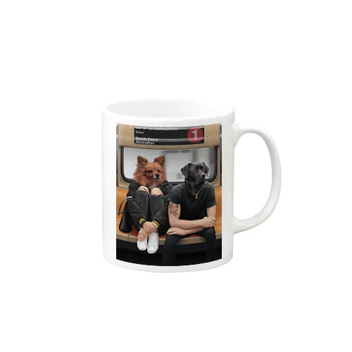 地下鉄の乗る　犬のカップル Mug