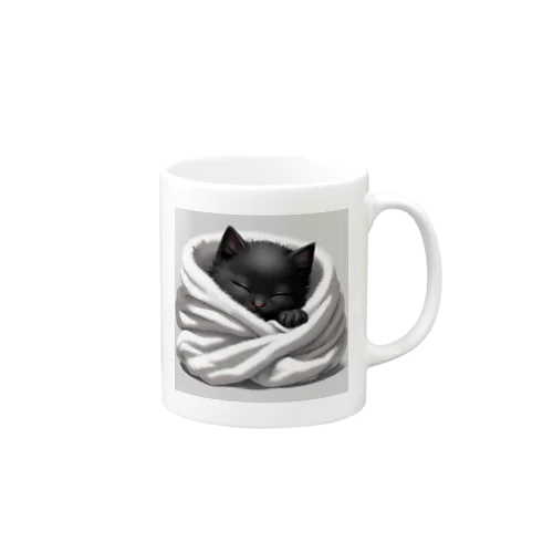 黒猫巻き巻き マグカップ
