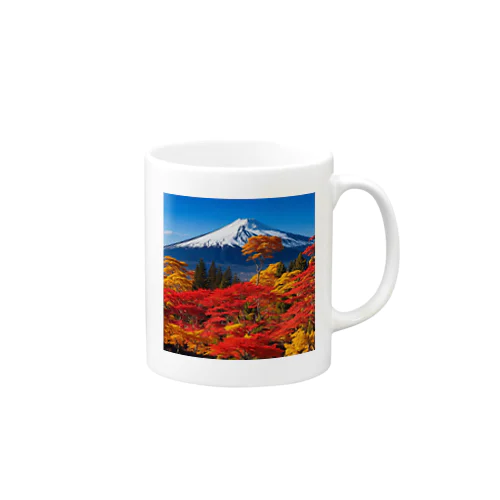 秋晴れの空/富士山/色鮮やかな紅葉 Mug