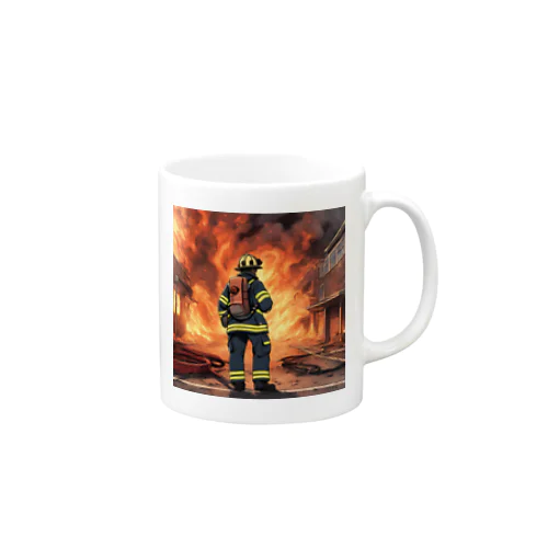 火災現場の勇敢な消防士のグッズ マグカップ