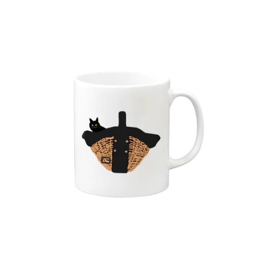 カゴバッグと黒猫 Mug