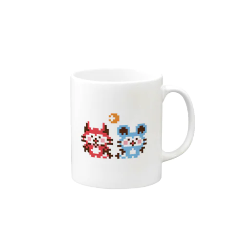 デビねこくんとデビねずちゃんと月のドット絵 マグカップ Mug