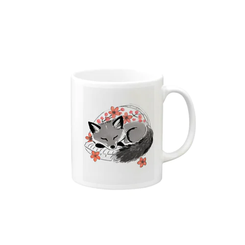 桜と銀ぎつね Mug