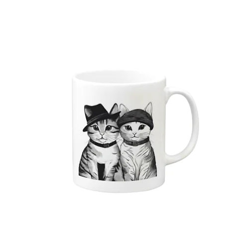 帽子を被った猫夫婦 マグカップ