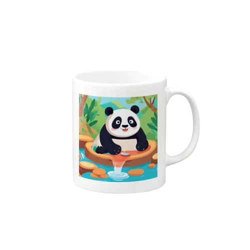 温泉を楽しむパンダイラストのグッズ Mug