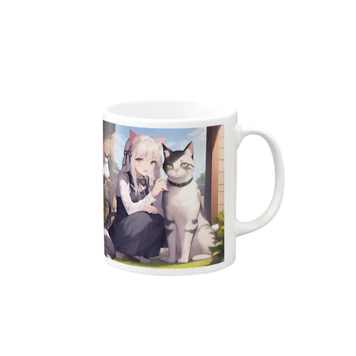 猫と猫耳少女 マグカップ