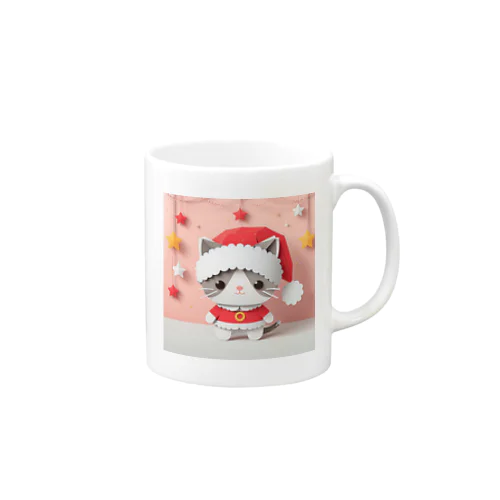 ペーパークラフト風のサンタ猫 Mug