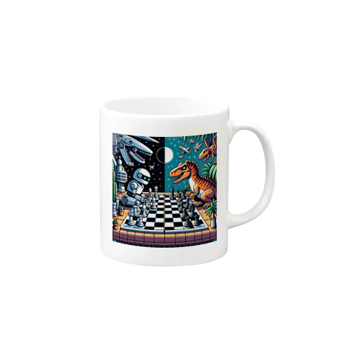 ロボットと恐竜のチェスゲームのドット絵D Mug