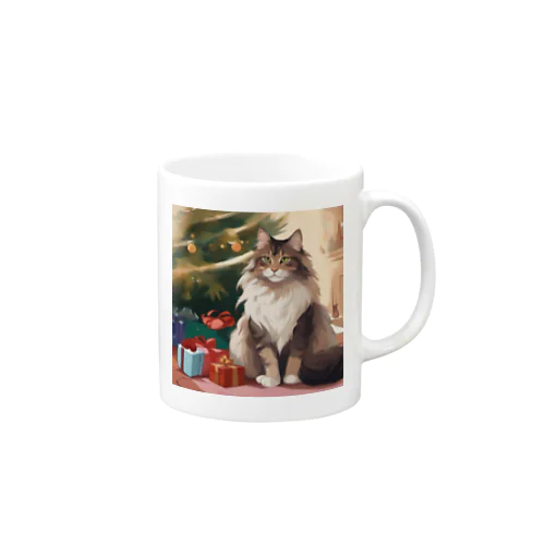 ネコ　クリスマスプレゼント　クリスマスツリー　 マグカップ